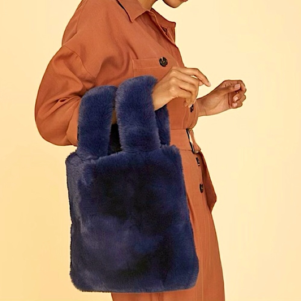 NWT UnHide Faux Fur Blue luxury designer Bag